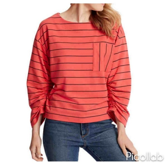 Ella Moss Reese Nautical Striped Pocket Boxy Navy & White Tee SZ XL New - Picture 13 of 13